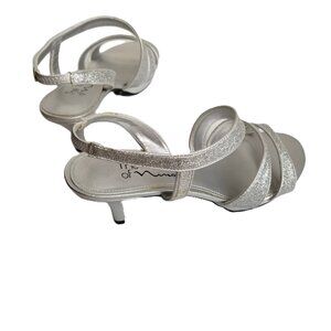 Touch of Nina Strappy Slingback Heels 7M Silver Glitter Cocktail Formal Wedding